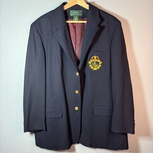 Lauren Ralph Lauren Vintage Navy Wool Blazer 18W Crest Patch Gold Buttons